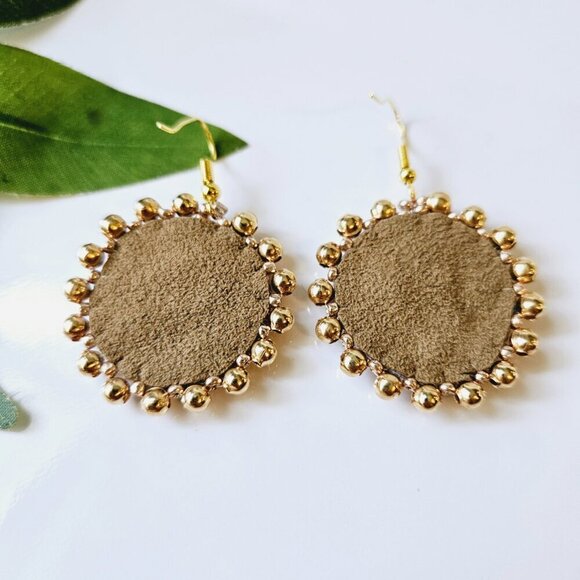 2/$27 | Gold + Red Shield Beaded Indigenous Hoop Earrings | Handmade - Picture 4 of 5